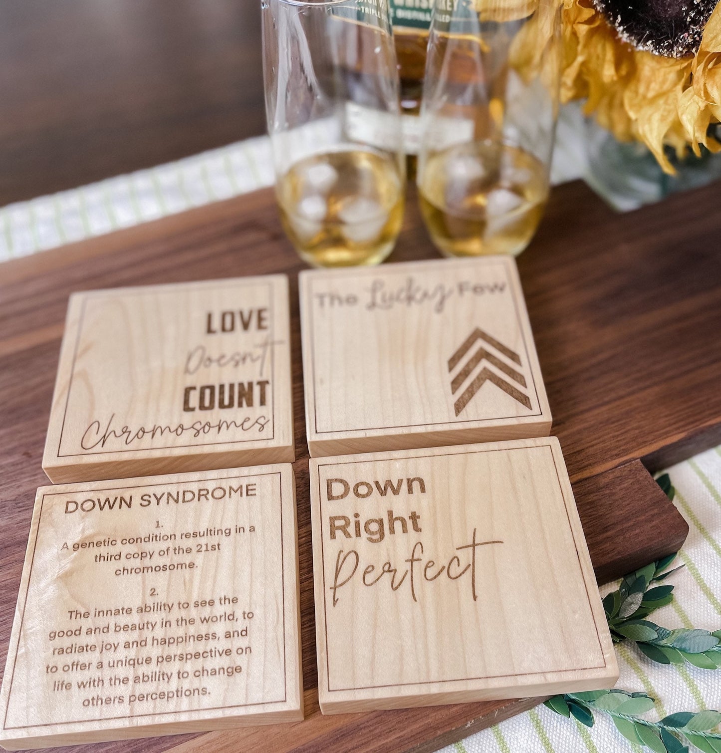 wood coasters | Down syndrome awareness | Advocate Coasters | maple coasters | wooden coasters | Custom Coasters | engraved coasters