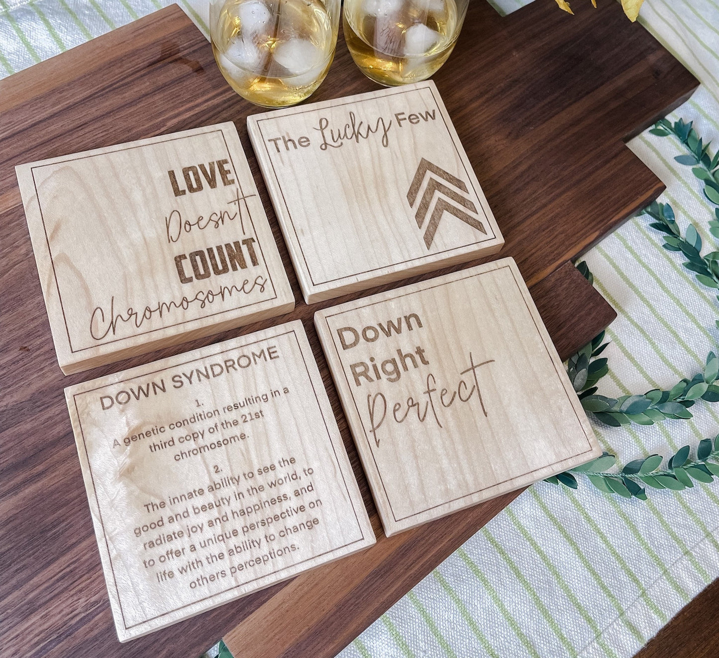 wood coasters | Down syndrome awareness | Advocate Coasters | maple coasters | wooden coasters | Custom Coasters | engraved coasters