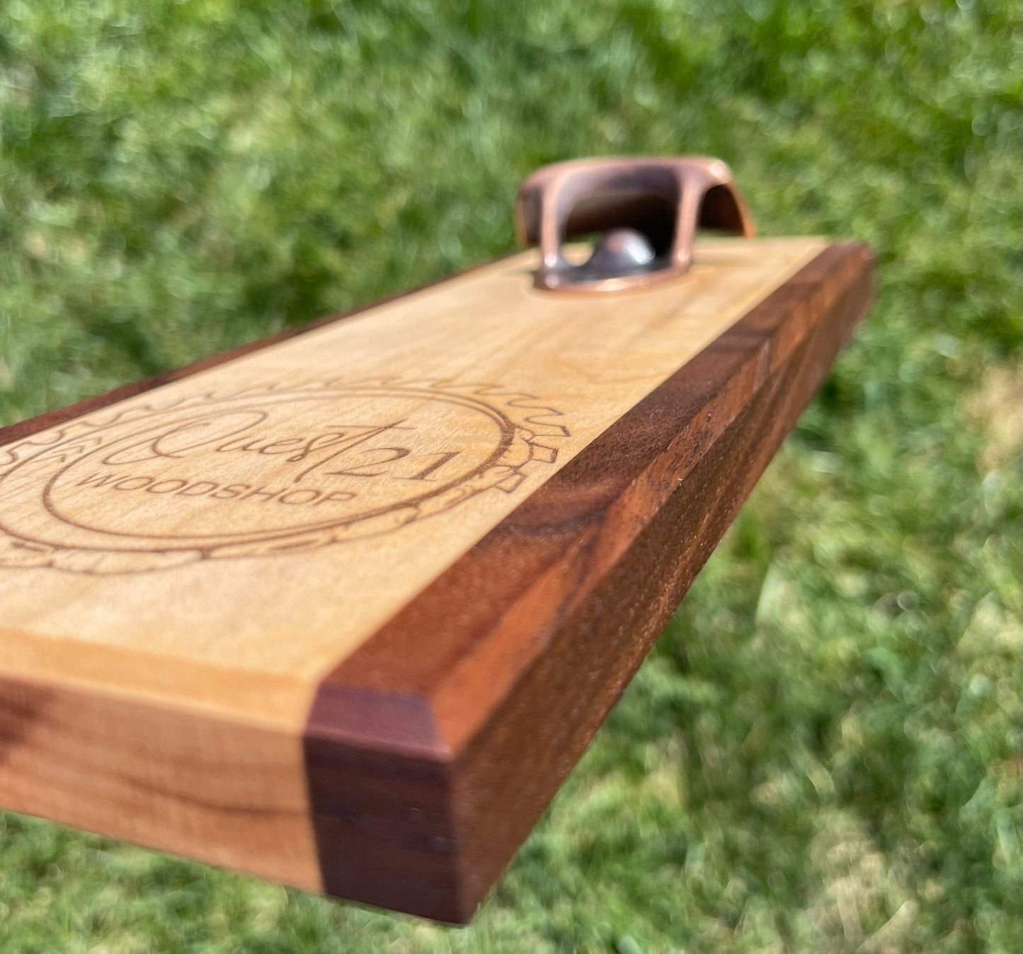 Personalized Bottle opener / gifts / curly maple and walnut bottle opener / magnetic cap catch / laser engraved